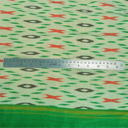 Sanskriti Vintage Green Sarees Pure Silk Ethnic Woven Patola Ikat Sustainable Fabric Sari