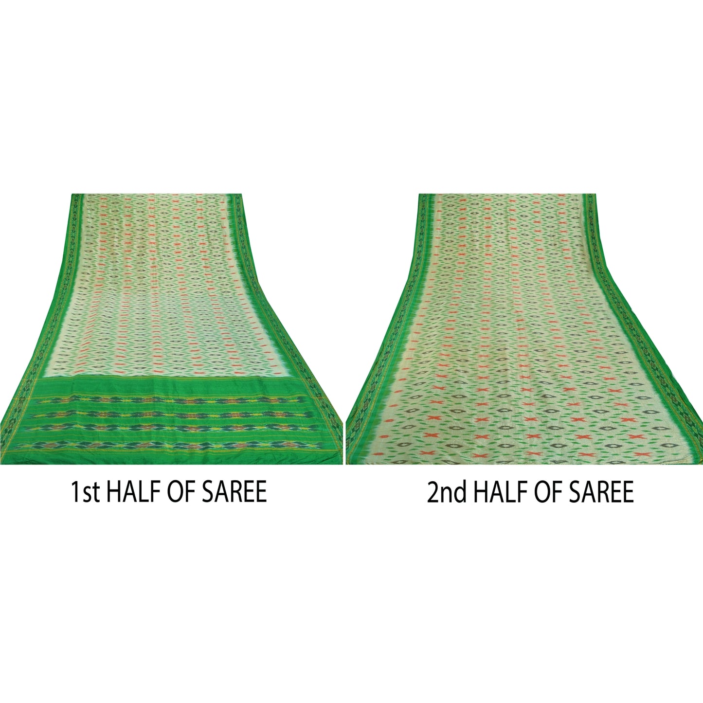 Sanskriti Vintage Green Sarees Pure Silk Ethnic Woven Patola Ikat Sustainable Fabric Sari