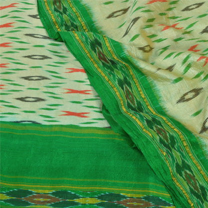 Sanskriti Vintage Green Sarees Pure Silk Ethnic Woven Patola Ikat Sustainable Fabric Sari
