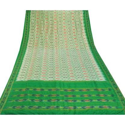 Sanskriti Vintage Green Sarees Pure Silk Ethnic Woven Patola Ikat Sustainable Fabric Sari