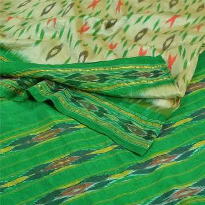 Sanskriti Vintage Green Sarees Pure Silk Ethnic Woven Patola Ikat Sustainable Fabric Sari