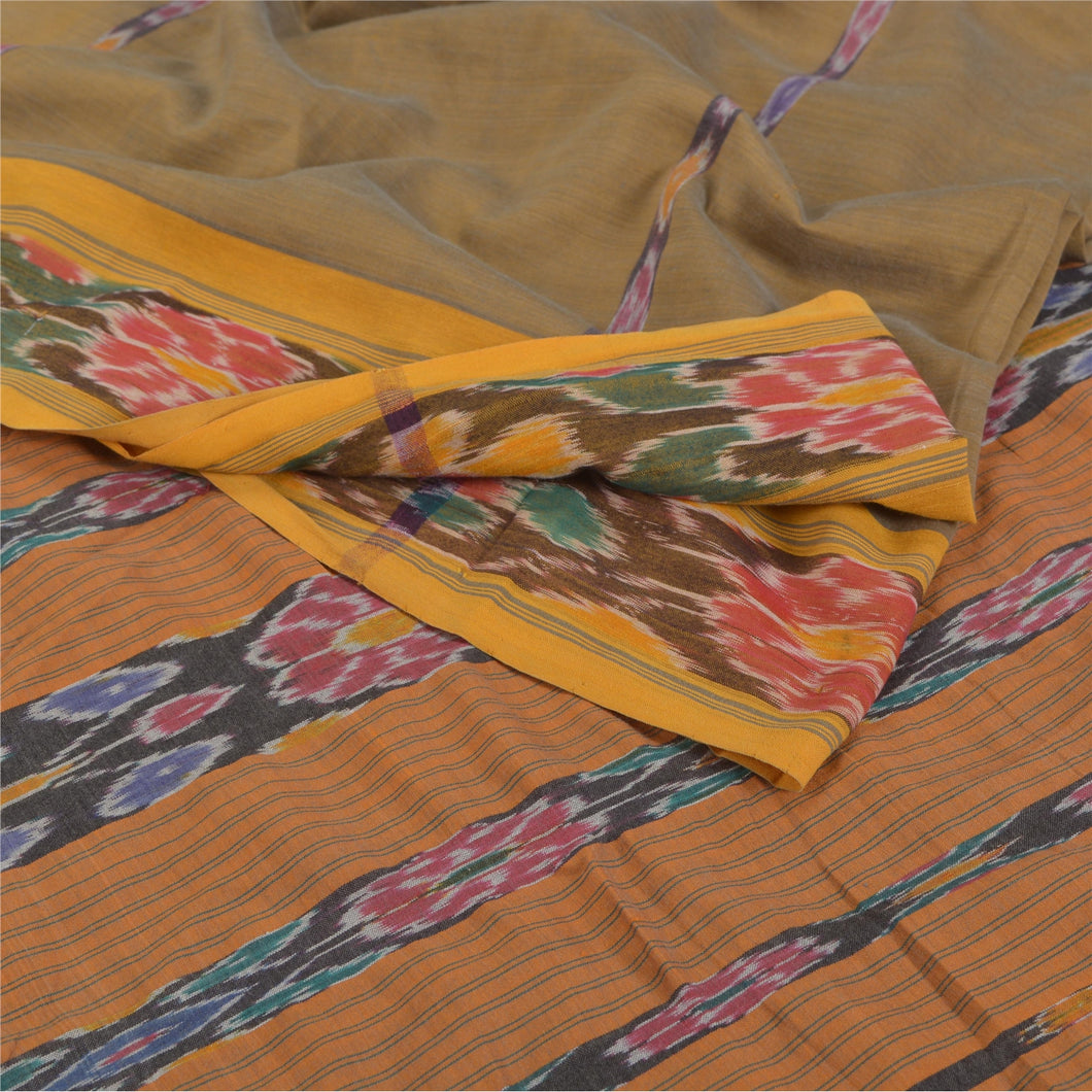 Sanskriti Vintage Green Saree Blend Cotton Woven Pochampally Ikat Fabric Sari