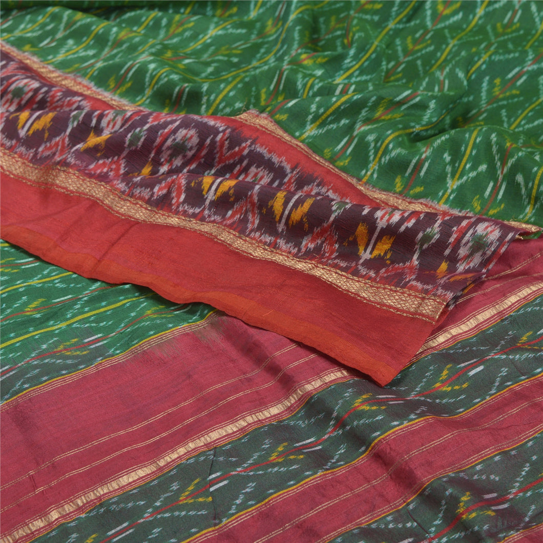 Sanskriti Vintage Rare Pochampally Ikat Sarees Handwoven Pure Silk Sari Fabric
