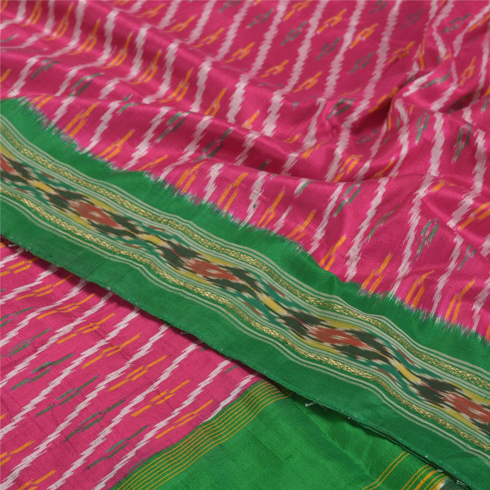 Sanskriti Vintage Pink Pochampally Ikat Saree: Handwoven 100% Pure Silk Fabric by