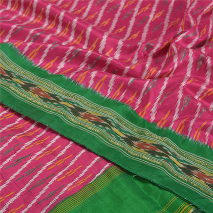 Sanskriti Vintage Pink Pochampally Ikat Sarees Handwoven Pure Silk Sari Sustainable Fabric