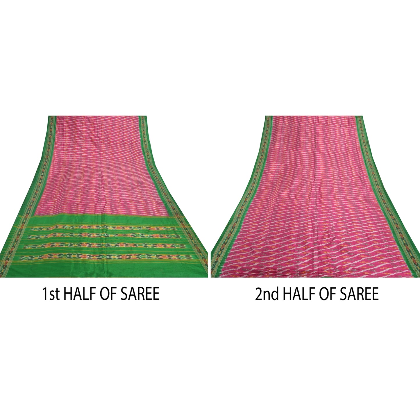 Sanskriti Vintage Pink Pochampally Ikat Sarees Handwoven Pure Silk Sari Sustainable Fabric