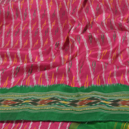 Sanskriti Vintage Pink Pochampally Ikat Sarees Handwoven Pure Silk Sari Sustainable Fabric