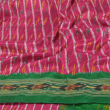 Load image into Gallery viewer, Sanskriti Vintage Pink Pochampally Ikat Sarees Handwoven Pure Silk Sari Fabric
