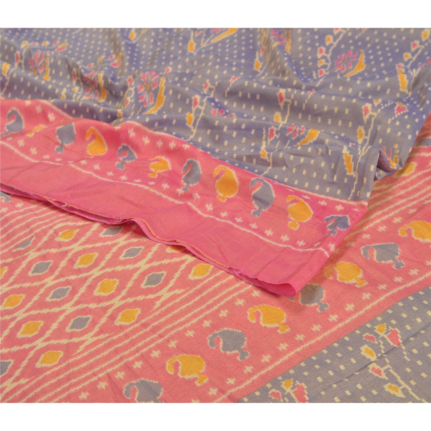 Sanskriti Vintage Purple Sambalpuri Ikat Sarees Handwoven Art Silk Sari Sustainable Fabric