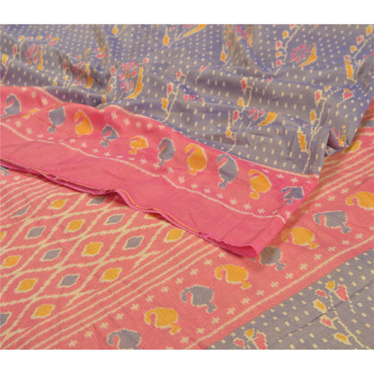 Sanskriti Vintage Purple Sambalpuri Ikat Sarees Handwoven Art Silk Sari Sustainable Fabric