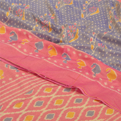 Sanskriti Vintage Purple Sambalpuri Ikat Sarees Handwoven Art Silk Sari Sustainable Fabric