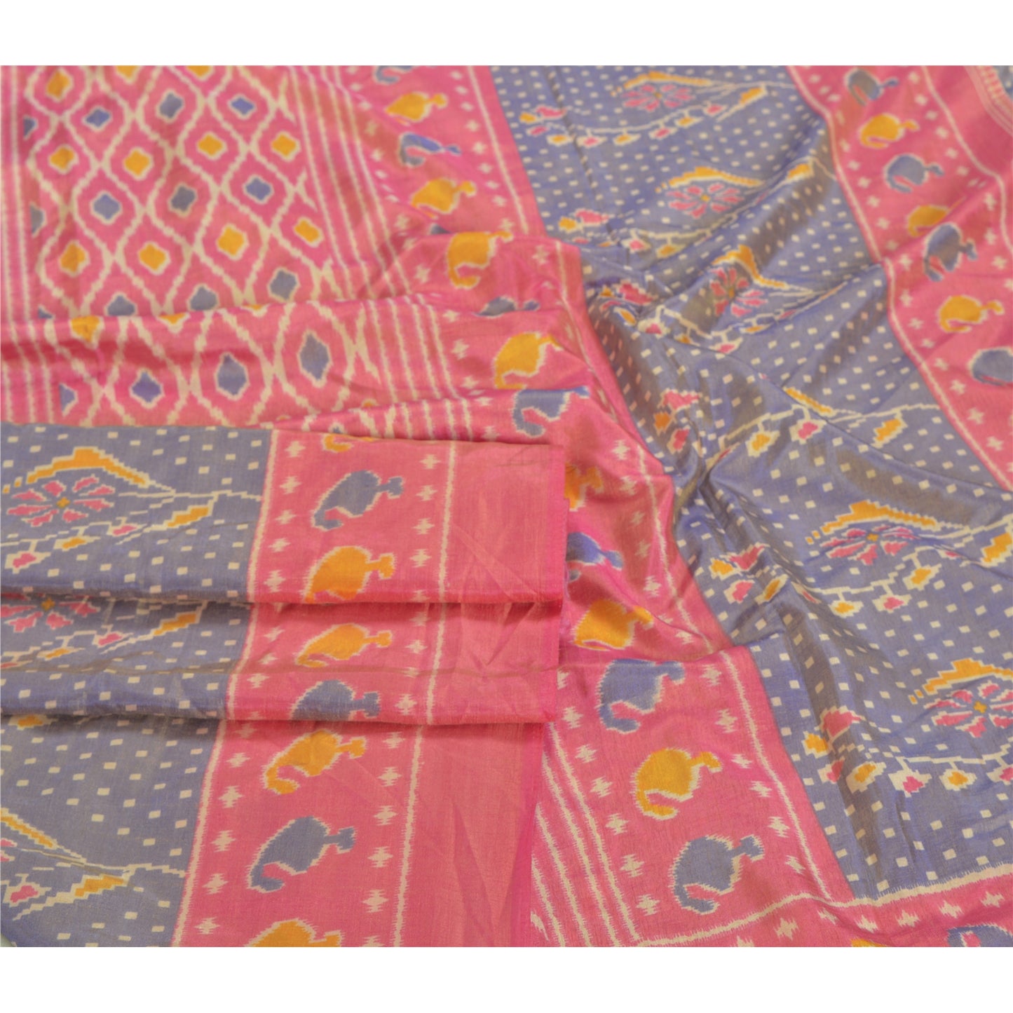 Sanskriti Vintage Purple Sambalpuri Ikat Sarees Handwoven Art Silk Sari Sustainable Fabric