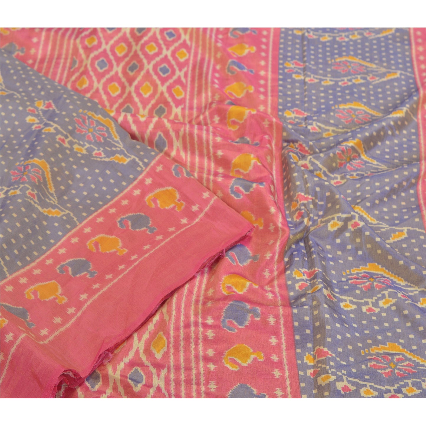 Sanskriti Vintage Purple Sambalpuri Ikat Sarees Handwoven Art Silk Sari Sustainable Fabric