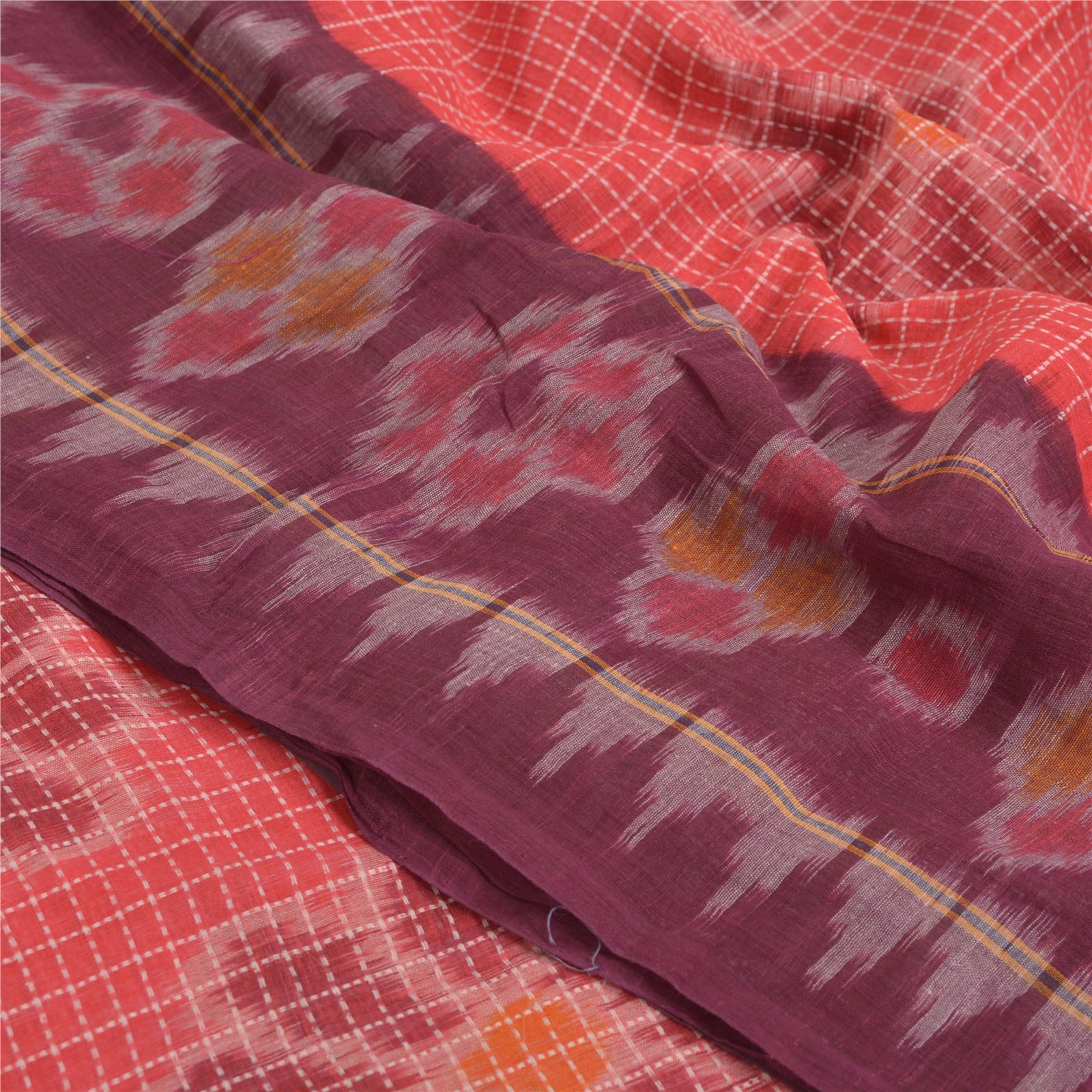 Sanskriti Vintage Sambalpuri Ikat Saree Handwoven Pure Cotton Sari Red Fabric