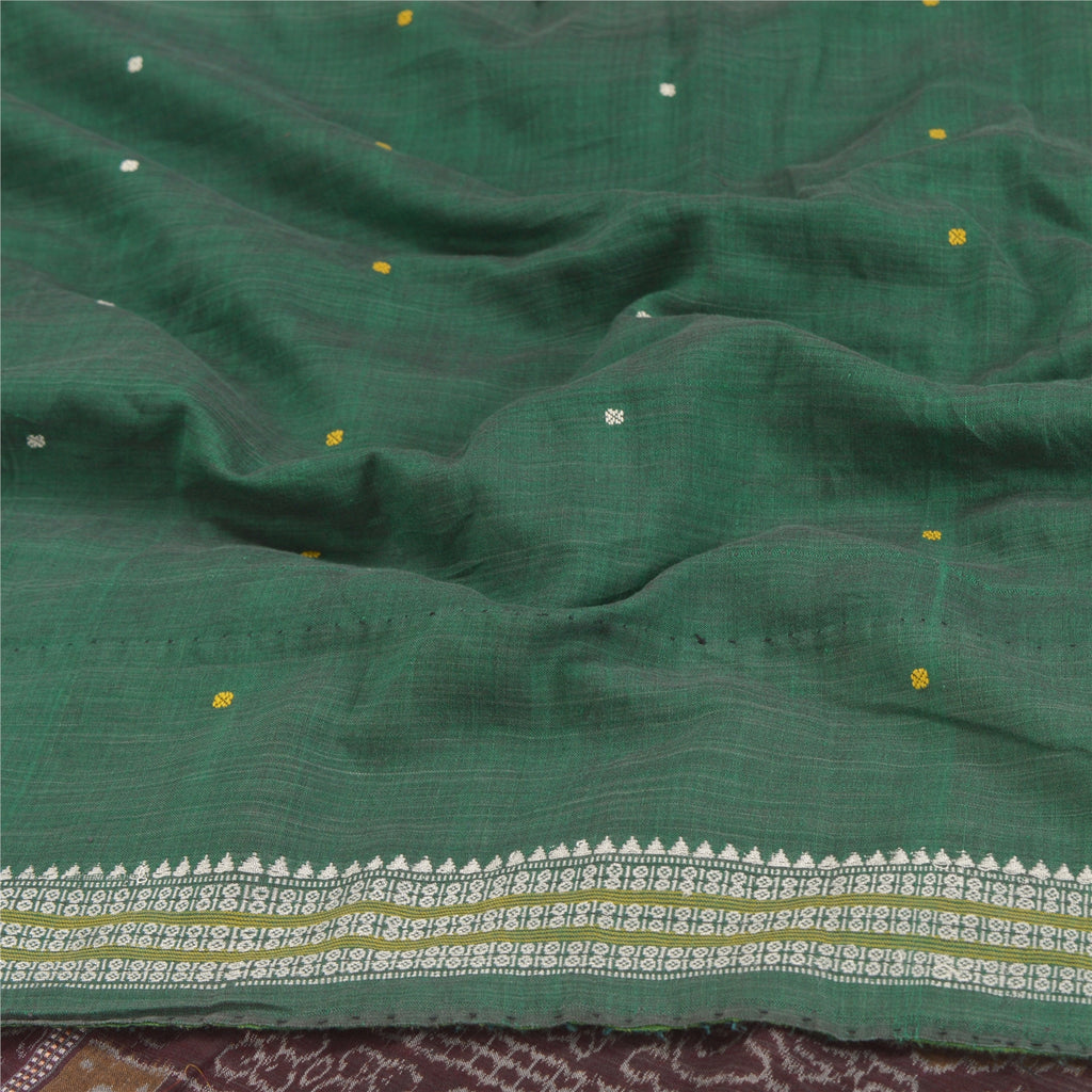 Sanskriti Vintage Handwoven Sambalpuri Ikat Saree: Green Cotton Sari Fabric 5yd