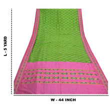 Load image into Gallery viewer, Sanskriti Vintage Pochampally Ikat Sarees Handwoven Pure Silk Green Sari Fabric
