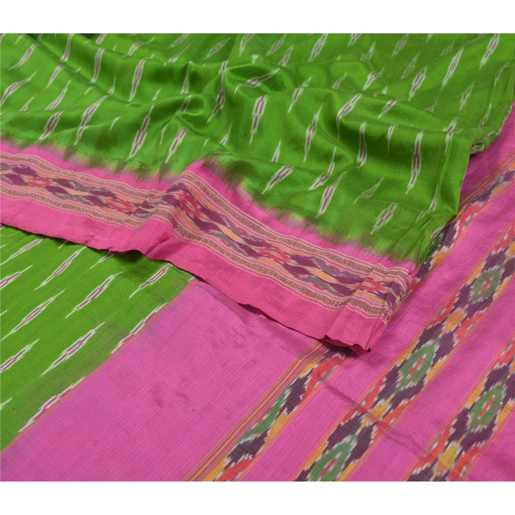 Sanskriti Vintage Handwoven Pochampally Ikat Silk Saree - Green Indian Heritage Textile by