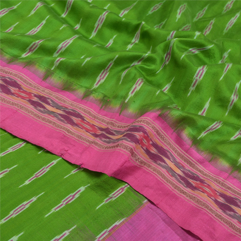 Sanskriti Vintage Handwoven Pochampally Ikat Silk Saree - Green Indian Heritage Textile by