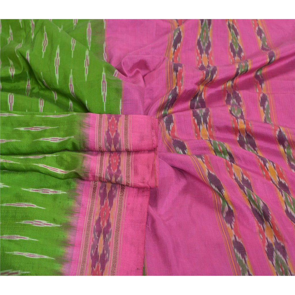 Sanskriti Vintage Handwoven Pochampally Ikat Silk Saree - Green Indian Heritage Textile by