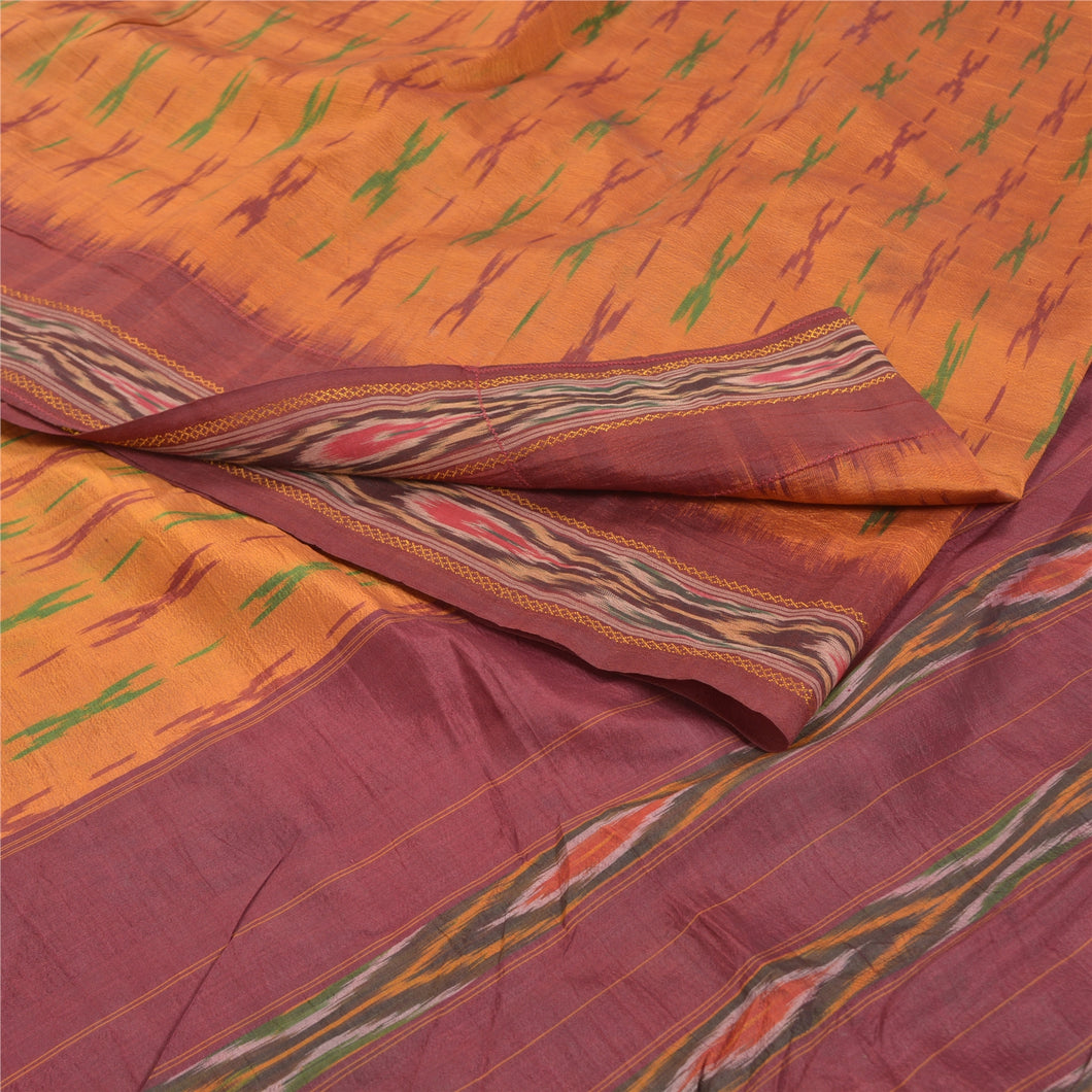 Sanskriti Vintage Pochampally Hand Woven Ikat Sarees Pure Silk Sari Craft Fabric