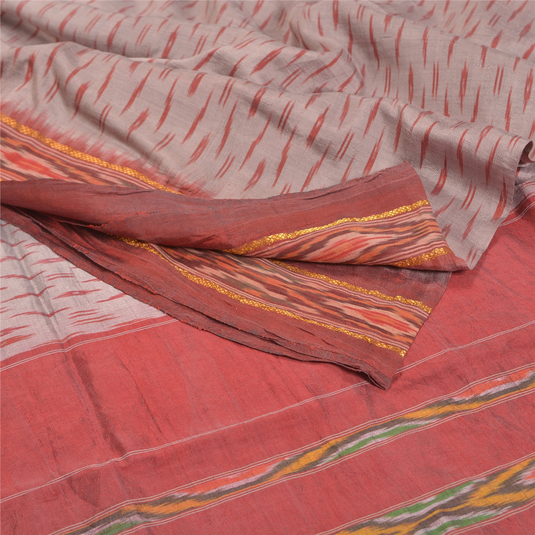 Sanskriti Vintage Pochampally Hand Woven Pink Ikat Sarees Pure Silk Sari Fabric