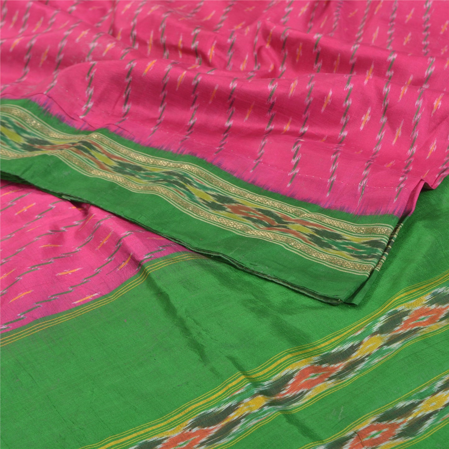 Sanskriti Vintage Pochampally Håndvævet Pink Ikat Sarees Pure Silke Sari Bæredygtigt stof