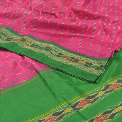 Sanskriti Vintage Pochampally Håndvævet Pink Ikat Sarees Pure Silke Sari Bæredygtigt stof