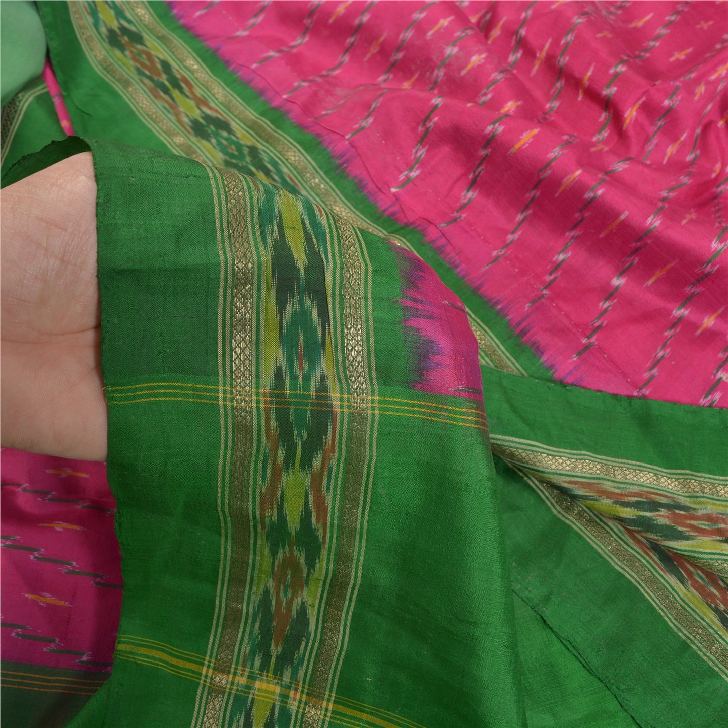 Sanskriti Vintage Pochampally Håndvævet Pink Ikat Sarees Pure Silke Sari Bæredygtigt stof