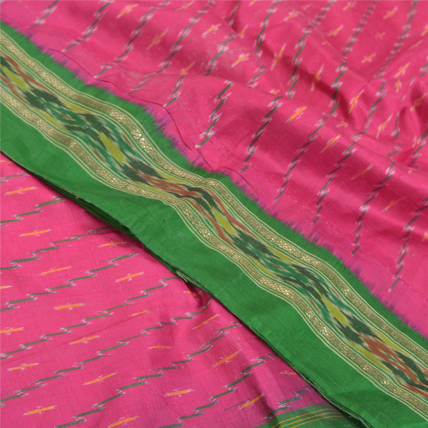 Sanskriti Vintage Pochampally Håndvævet Pink Ikat Sarees Pure Silke Sari Bæredygtigt stof