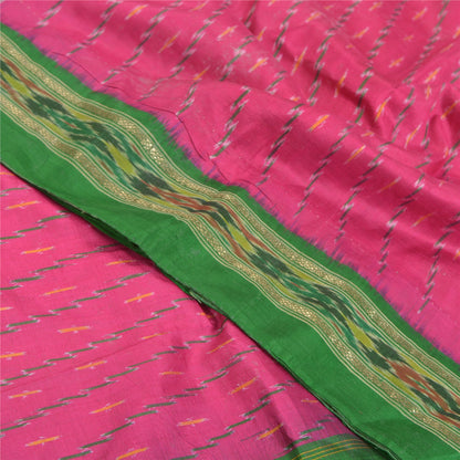 Sanskriti Vintage Pochampally Håndvævet Pink Ikat Sarees Pure Silke Sari Bæredygtigt stof