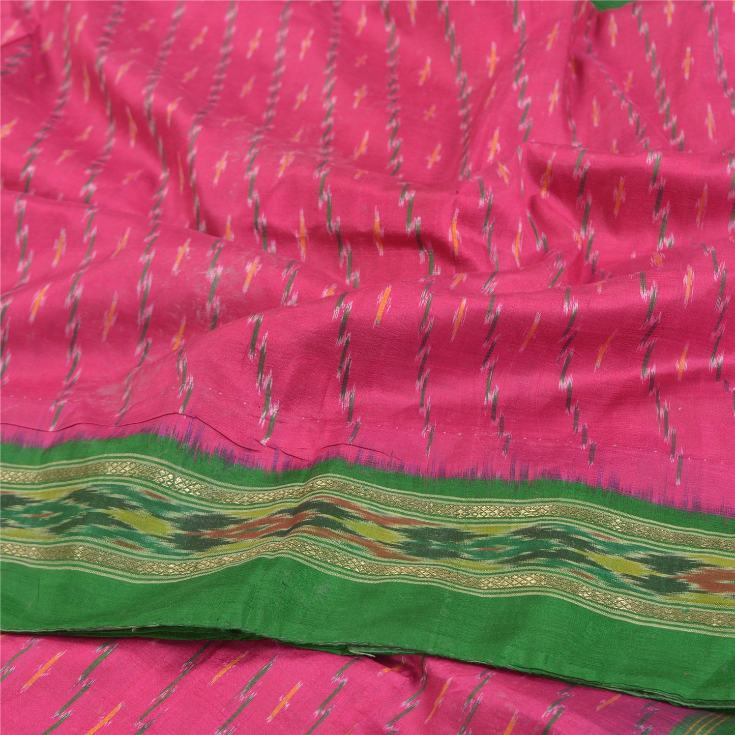 Sanskriti Vintage Pochampally Håndvævet Pink Ikat Sarees Pure Silke Sari Bæredygtigt stof