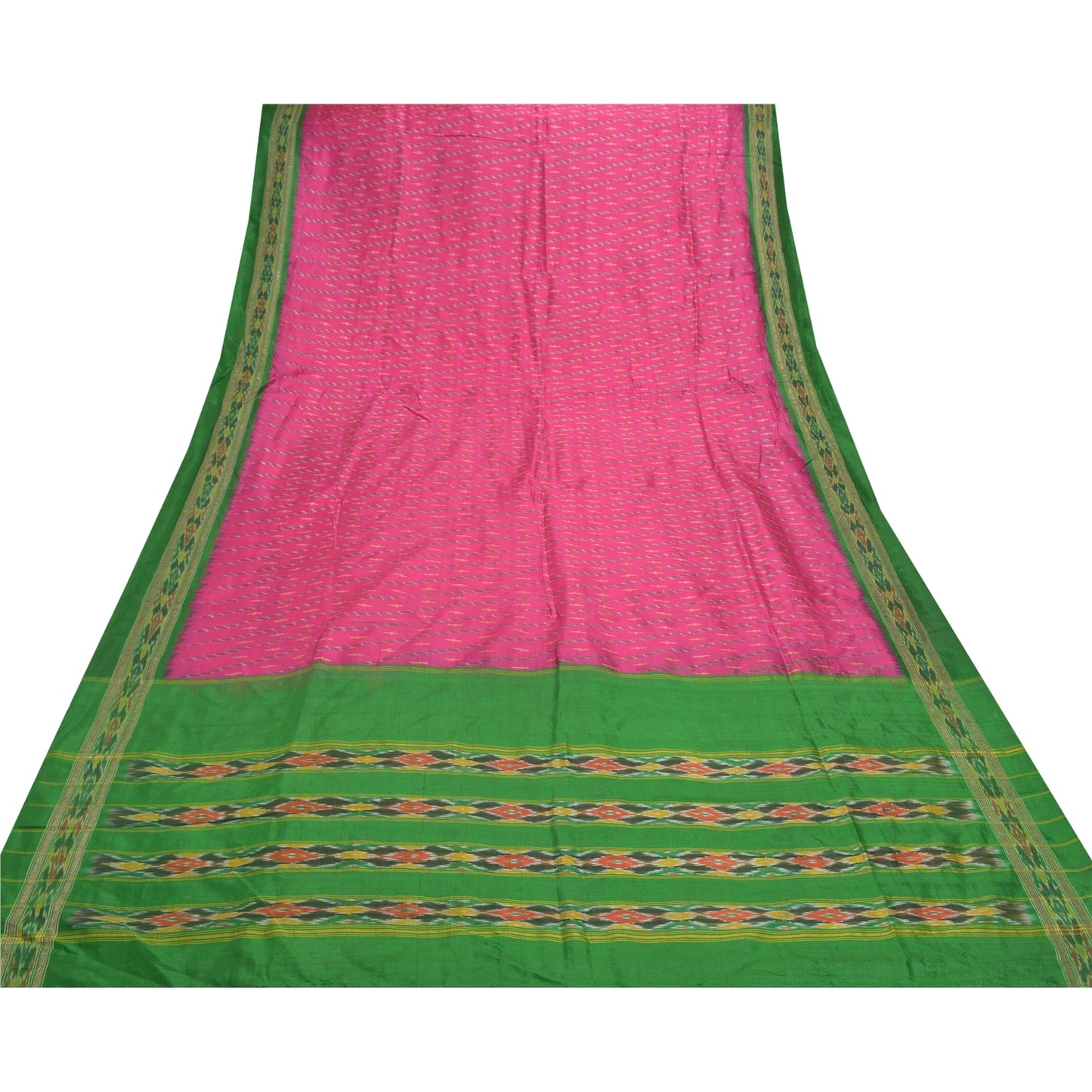 Sanskriti Vintage Pochampally Håndvævet Pink Ikat Sarees Pure Silke Sari Bæredygtigt stof