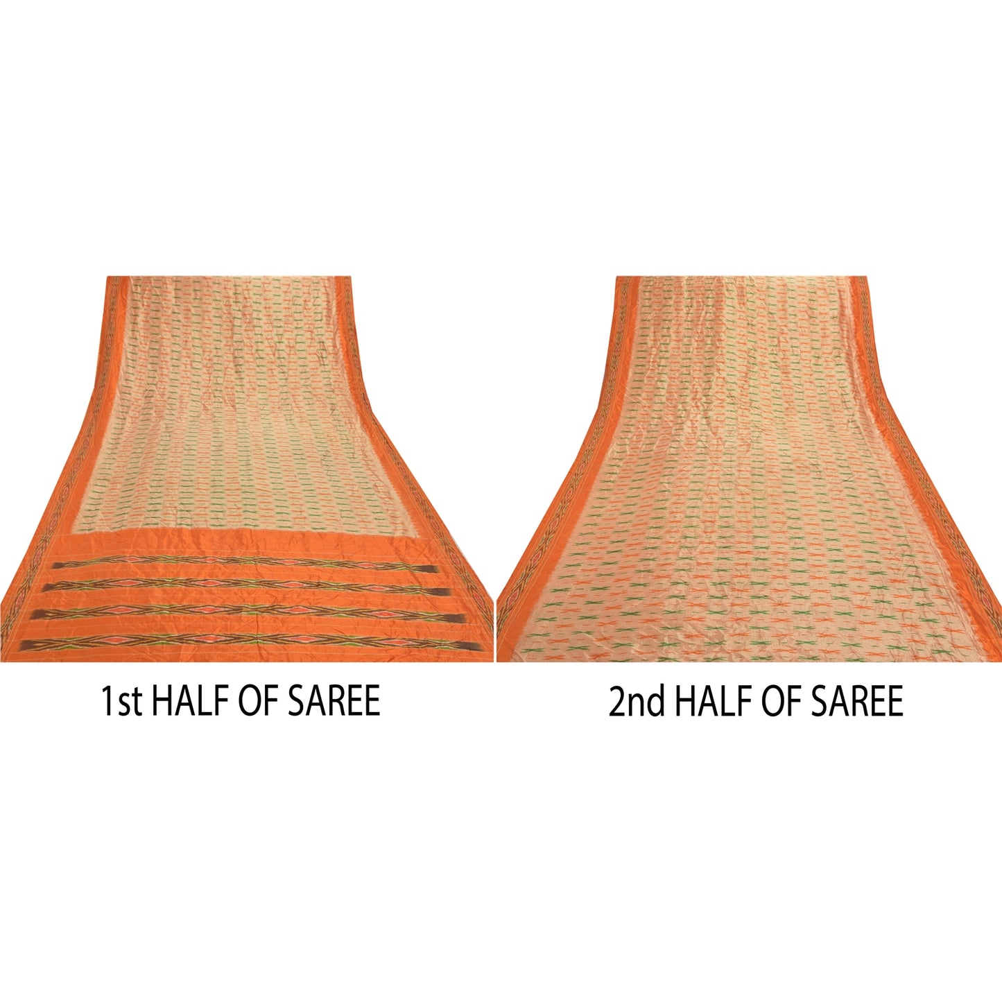 Sanskriti Vintage Pochampally Håndvævet Ikat Sarees Pure Silk Sari Craft Bæredygtigt stof