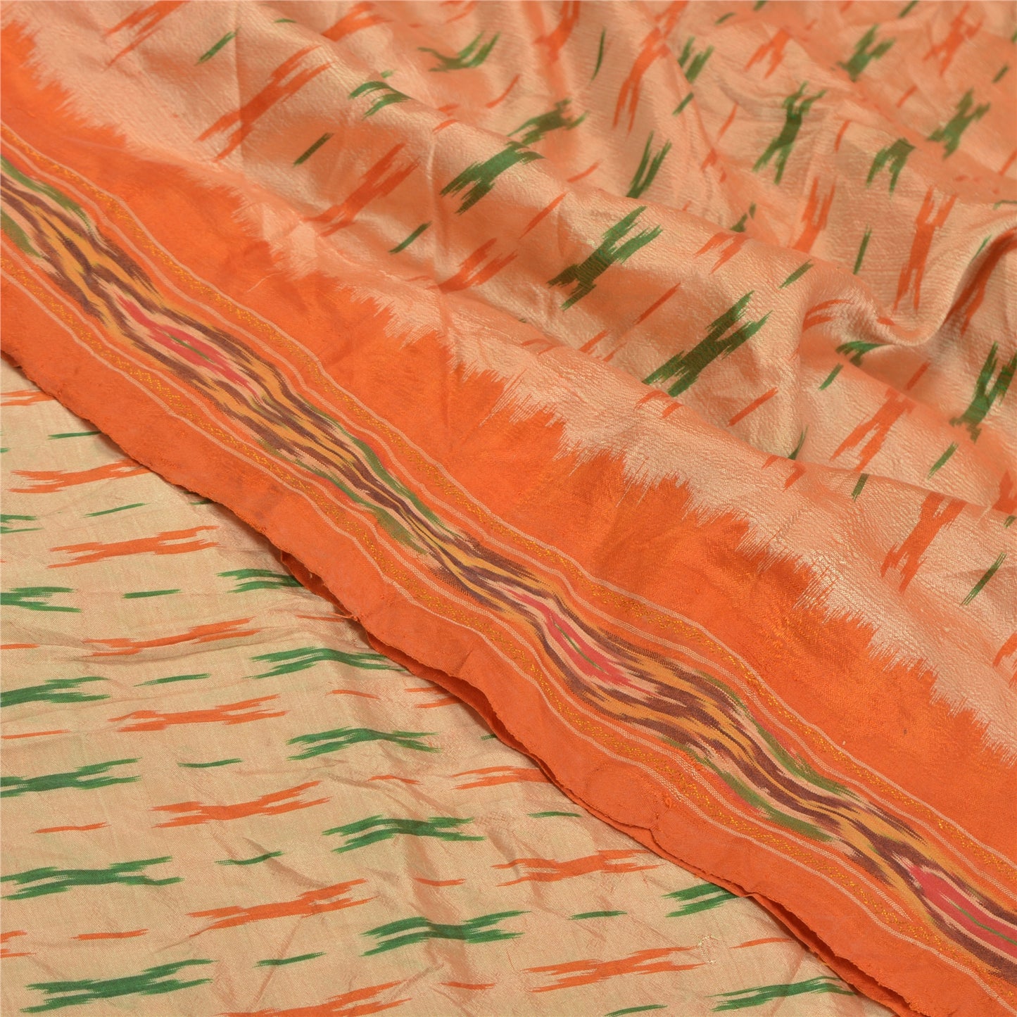 Sanskriti Vintage Pochampally Håndvævet Ikat Sarees Pure Silk Sari Craft Bæredygtigt stof