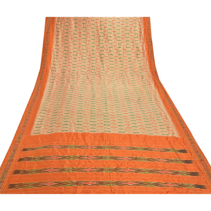 Sanskriti Vintage Pochampally Håndvævet Ikat Sarees Pure Silk Sari Craft Bæredygtigt stof