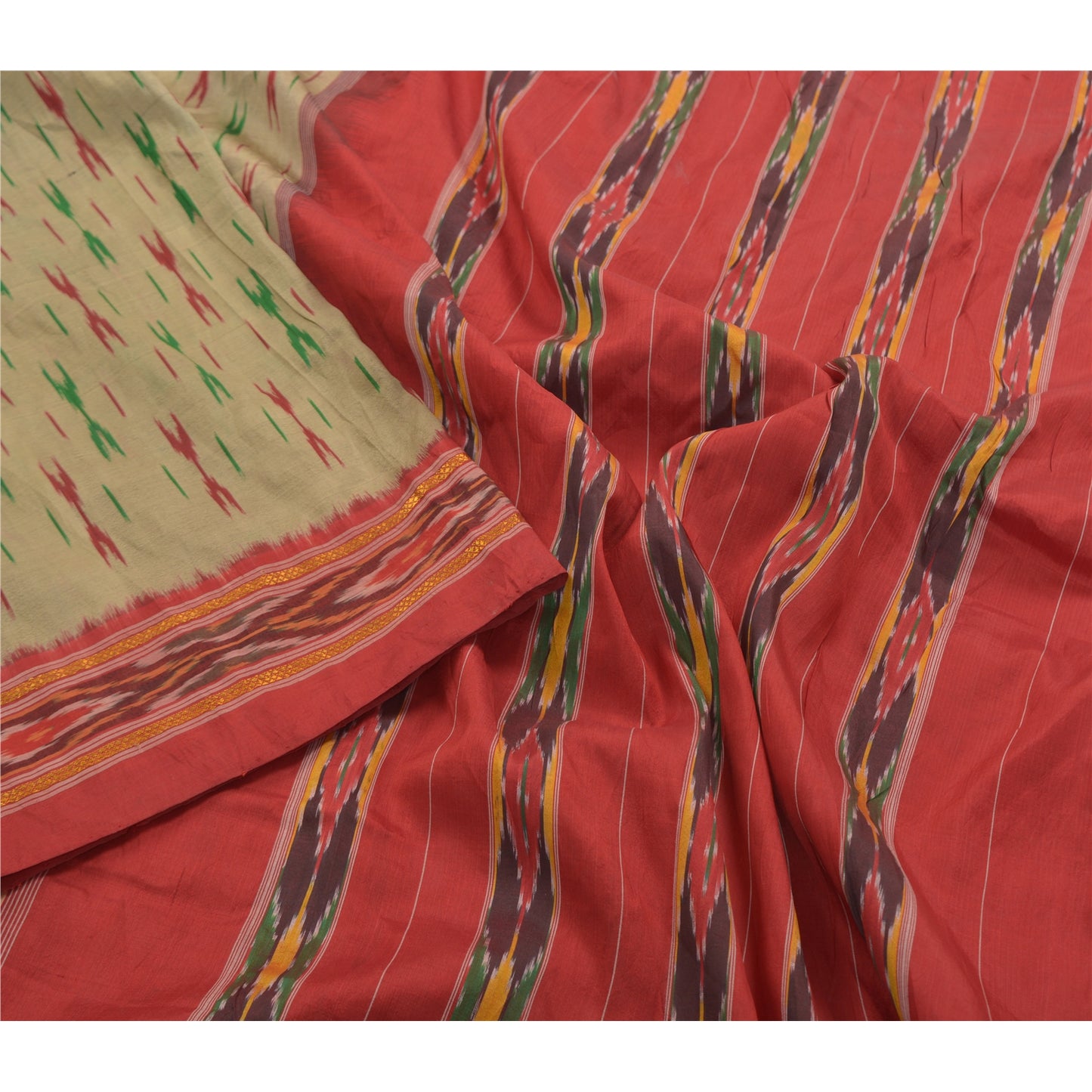 Sanskriti Vintage Grå Ikat Håndvævede Sarier 100% Ren Silke Sari Håndværksmæssigt Bæredygtigt Stoff