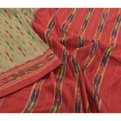 Sanskriti Vintage Grå Ikat Håndvævede Sarier 100% Ren Silke Sari Håndværksmæssigt Bæredygtigt Stoff