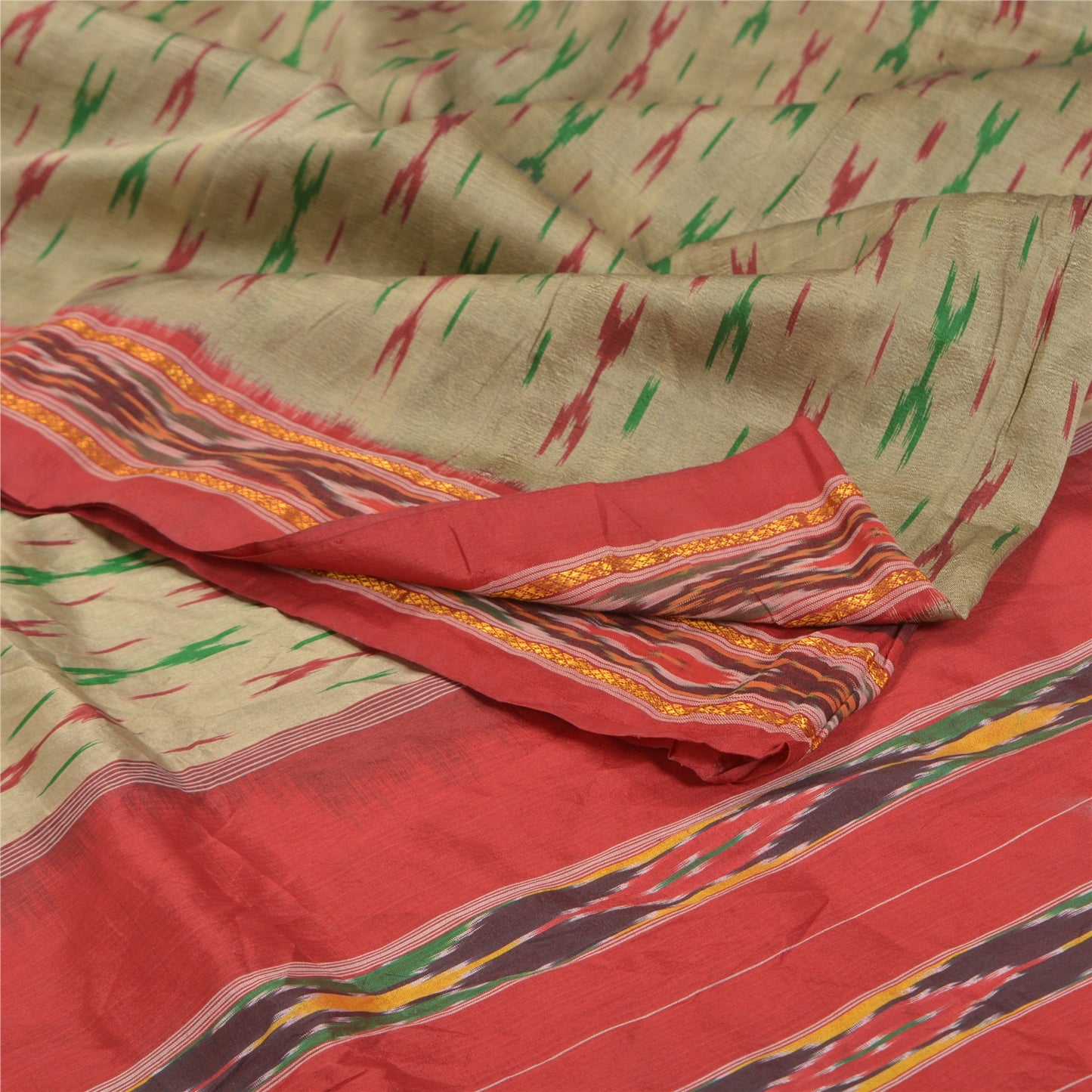 Sanskriti Vintage Grå Ikat Håndvævede Sarier 100% Ren Silke Sari Håndværksmæssigt Bæredygtigt Stoff