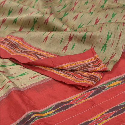 Sanskriti Vintage Grå Ikat Håndvævede Sarier 100% Ren Silke Sari Håndværksmæssigt Bæredygtigt Stoff