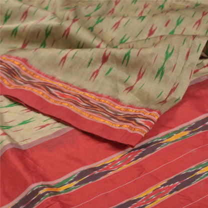 Sanskriti Vintage Grå Ikat Håndvævede Sarier 100% Ren Silke Sari Håndværksmæssigt Bæredygtigt Stoff