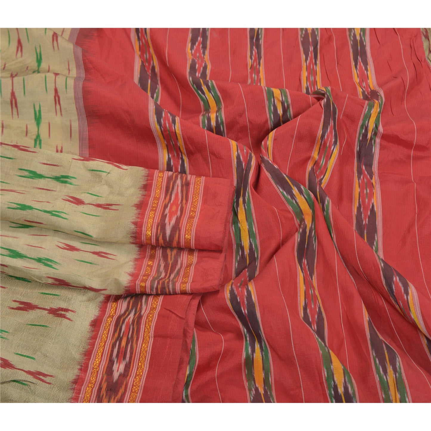 Sanskriti Vintage Grå Ikat Håndvævede Sarier 100% Ren Silke Sari Håndværksmæssigt Bæredygtigt Stoff