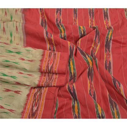 Sanskriti Vintage Grå Ikat Håndvævede Sarier 100% Ren Silke Sari Håndværksmæssigt Bæredygtigt Stoff