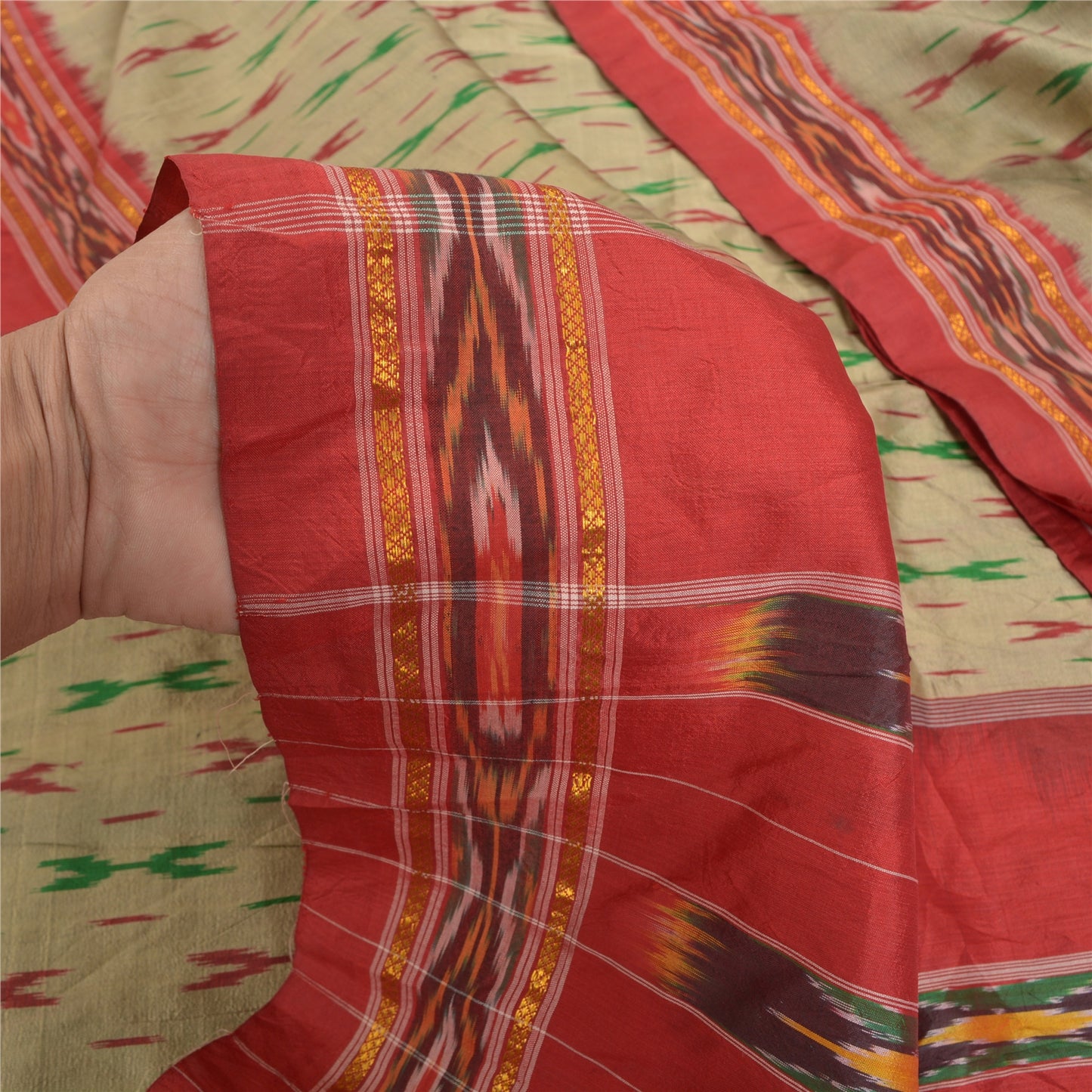 Sanskriti Vintage Grå Ikat Håndvævede Sarier 100% Ren Silke Sari Håndværksmæssigt Bæredygtigt Stoff