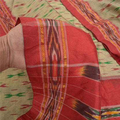 Sanskriti Vintage Grå Ikat Håndvævede Sarier 100% Ren Silke Sari Håndværksmæssigt Bæredygtigt Stoff