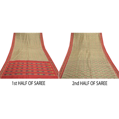 Sanskriti Vintage Grå Ikat Håndvævede Sarier 100% Ren Silke Sari Håndværksmæssigt Bæredygtigt Stoff