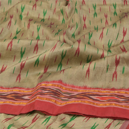Sanskriti Vintage Grå Ikat Håndvævede Sarier 100% Ren Silke Sari Håndværksmæssigt Bæredygtigt Stoff