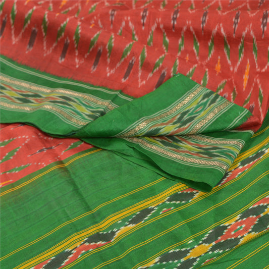 Sanskriti Vintage Pochampally Håndvævet Ikat Sarees Pure Silk Sari Craft Bæredygtigt stof