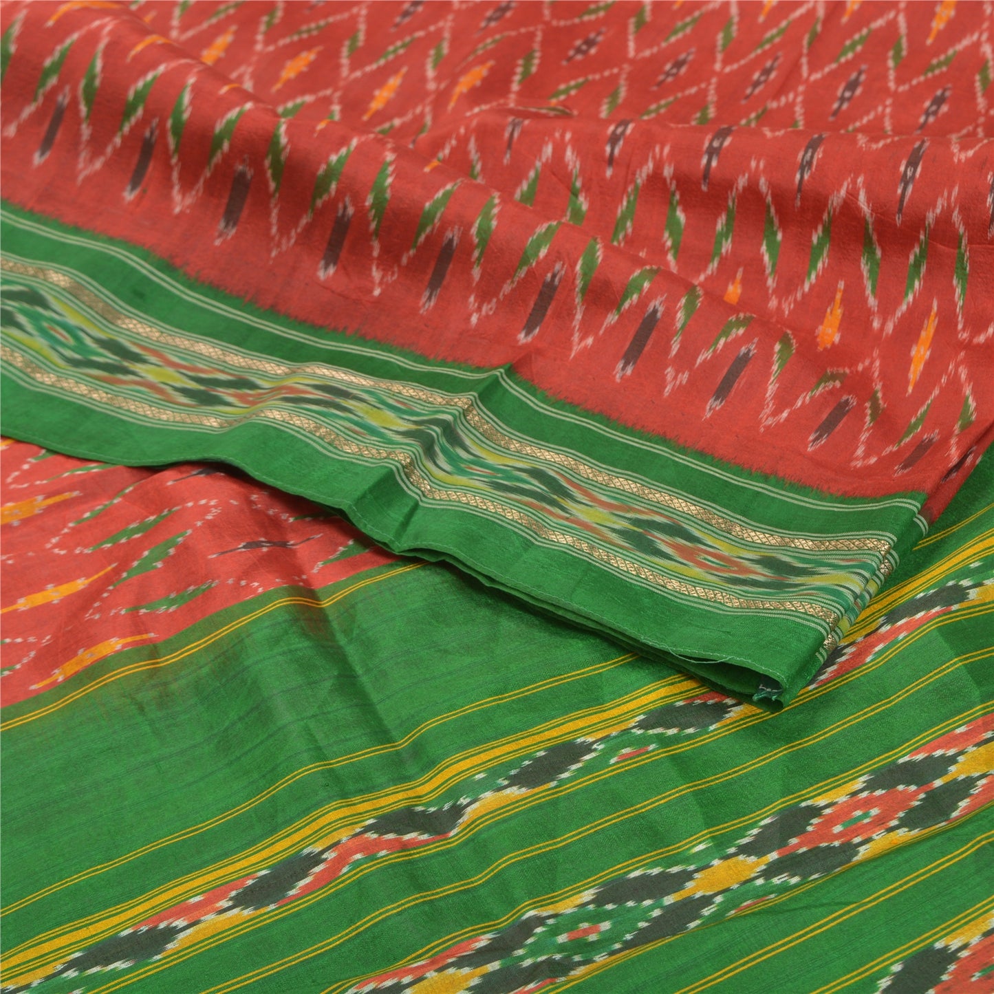 Sanskriti Vintage Pochampally Håndvævet Ikat Sarees Pure Silk Sari Craft Bæredygtigt stof