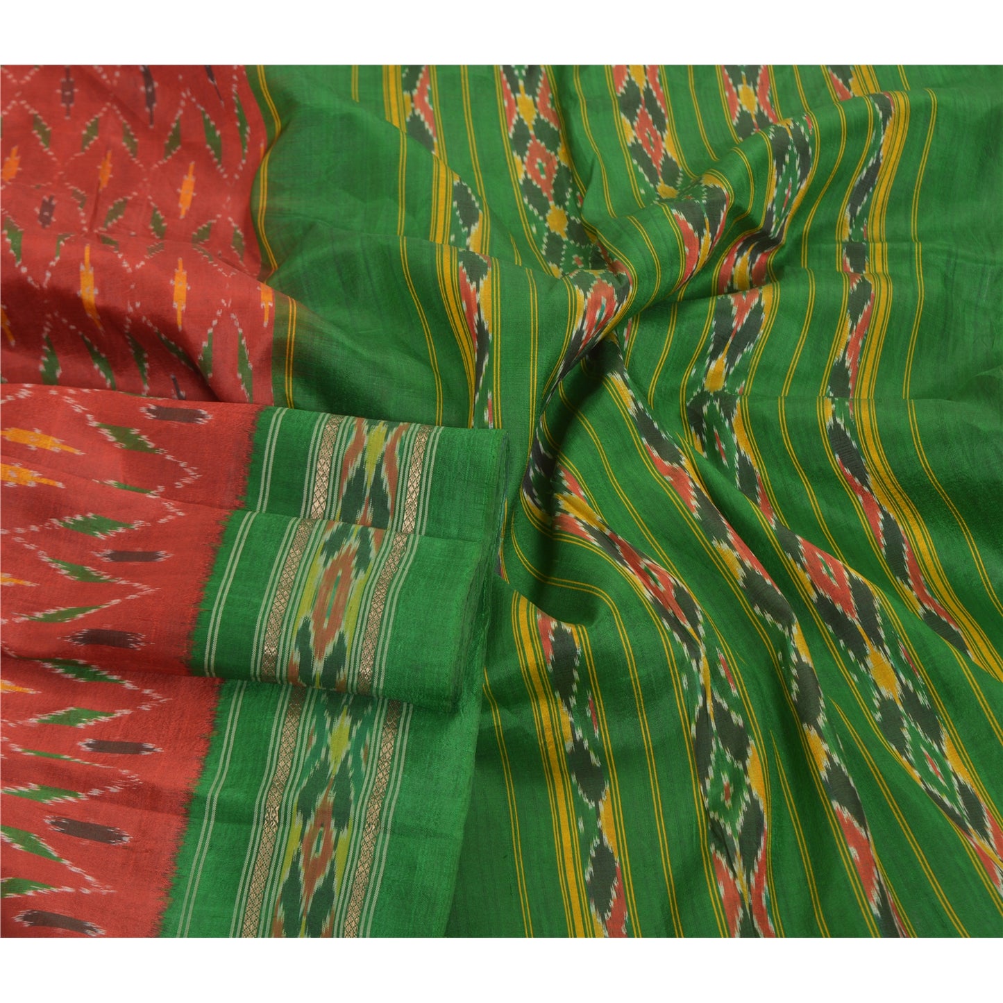 Sanskriti Vintage Pochampally Håndvævet Ikat Sarees Pure Silk Sari Craft Bæredygtigt stof