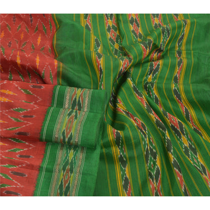 Sanskriti Vintage Pochampally Håndvævet Ikat Sarees Pure Silk Sari Craft Bæredygtigt stof